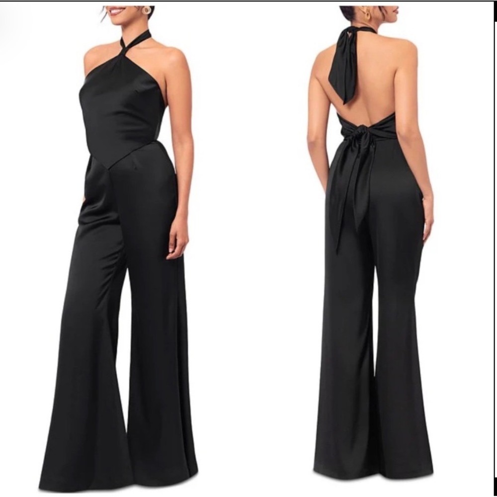 AQUA Formal Womens Black Halter Wide Leg Jumpsuit A26681 Size 10 NEW